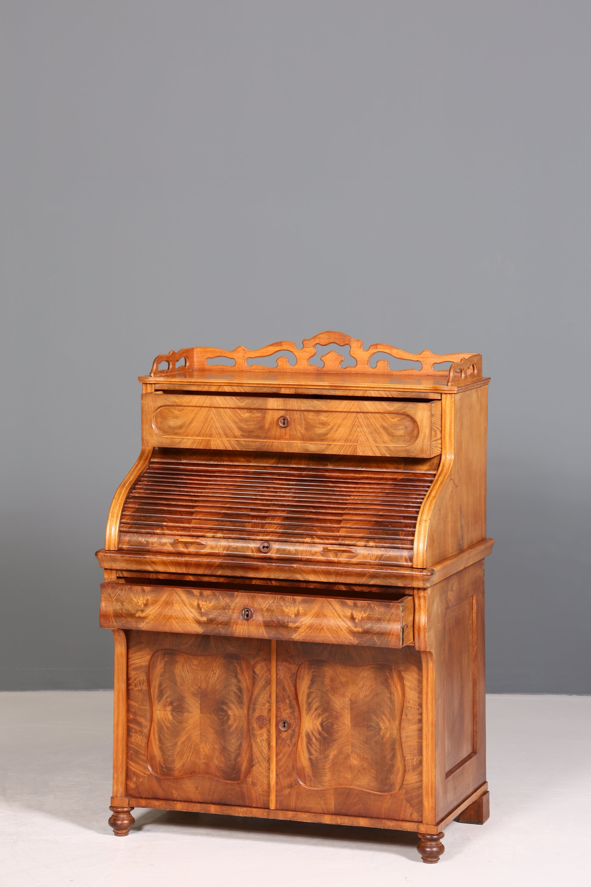 Beeindruckender Louis Philippe Sekretär Antik Rollladen Sekretär Schreibtisch Nussbaum Aufsatzsekretär