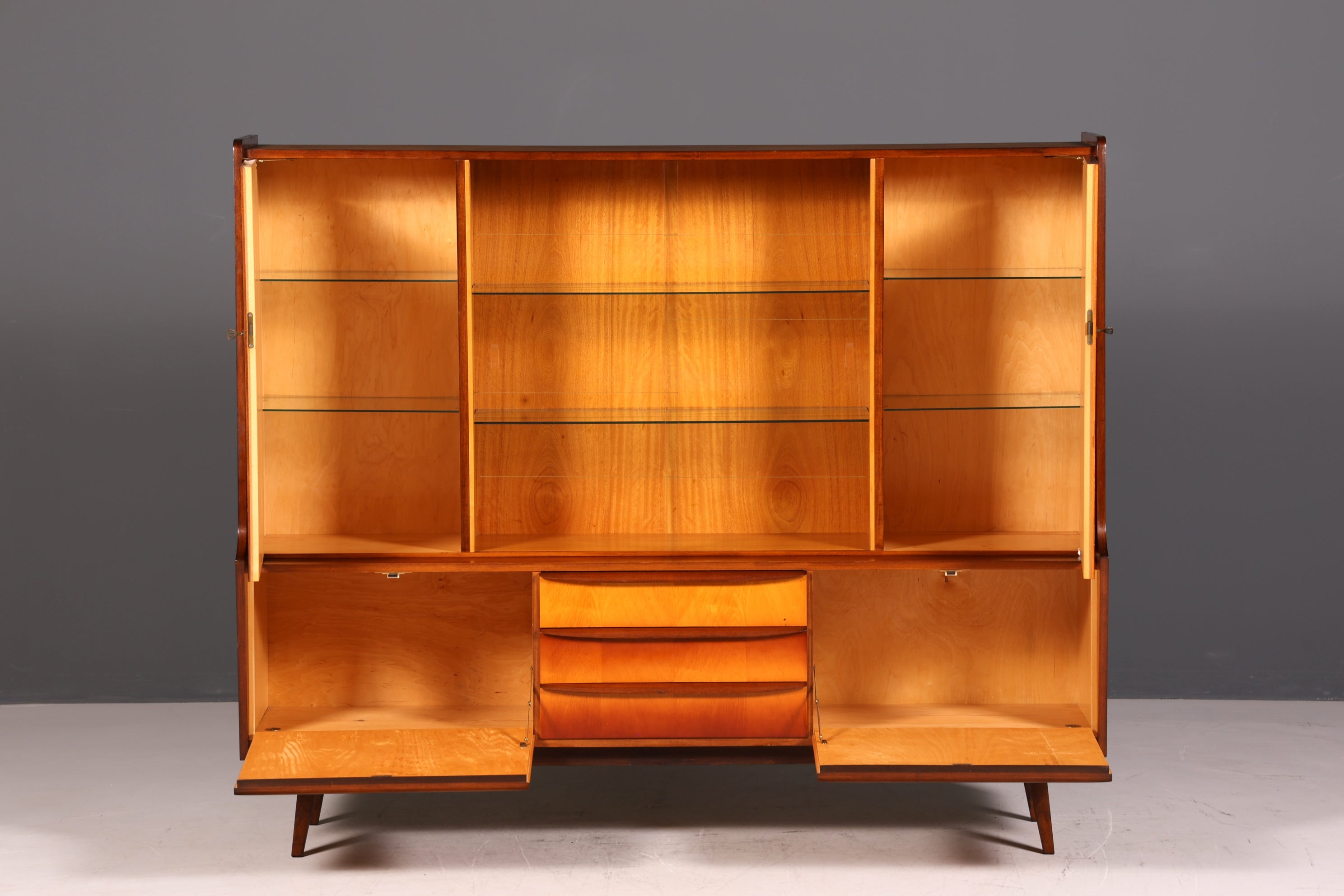 G140 Finish Traumhafter Mid Century Highboard Retro Vitrine 60er Jahre Schrank Kommode