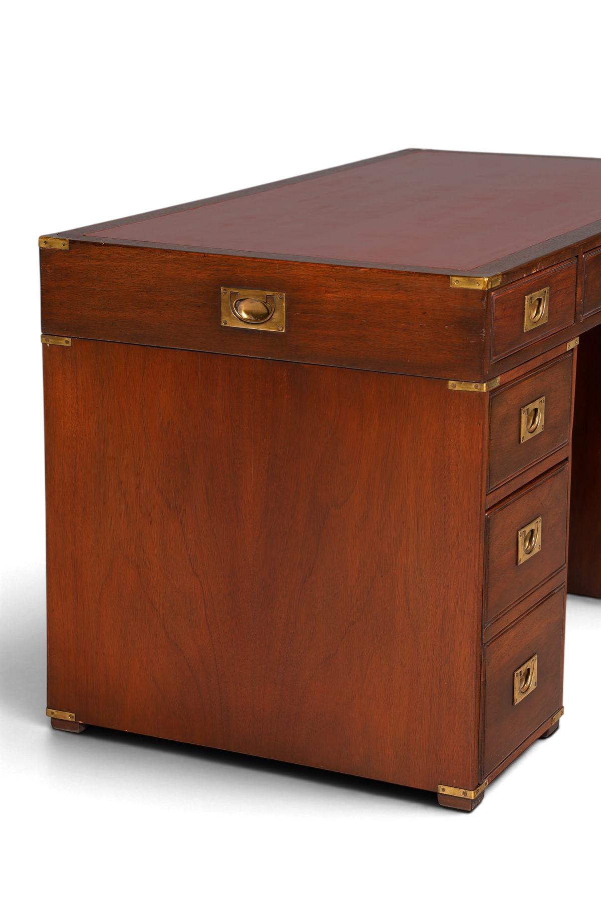 Hauptstadt Möblerei maritimer Schreibtisch aus massivem Holz mit Lederauflage und versenkten Messing-Griffen