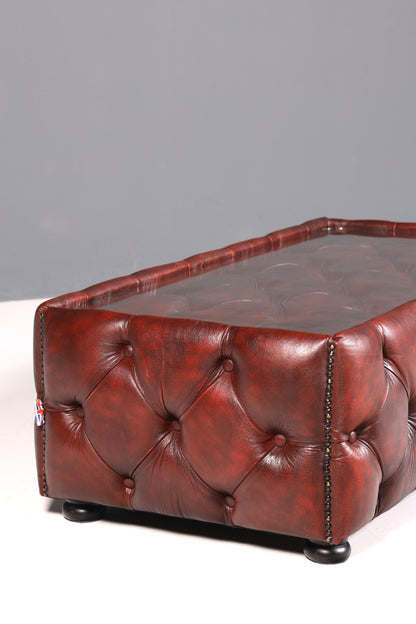 Traumhafter Chesterfield Tisch Englischer Couchtisch echt Leder Englisch Oxblood Lounge Table