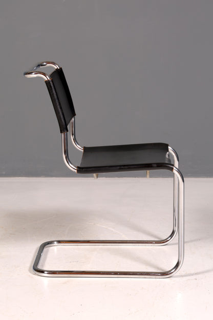 Edler Original Thonet Freischwinger Stuhl Chrom Leder Schwarz Bauhaus Designklassiker Vintage Kragstuhl Esszimmer Stuhl Vintage 1 von 2
