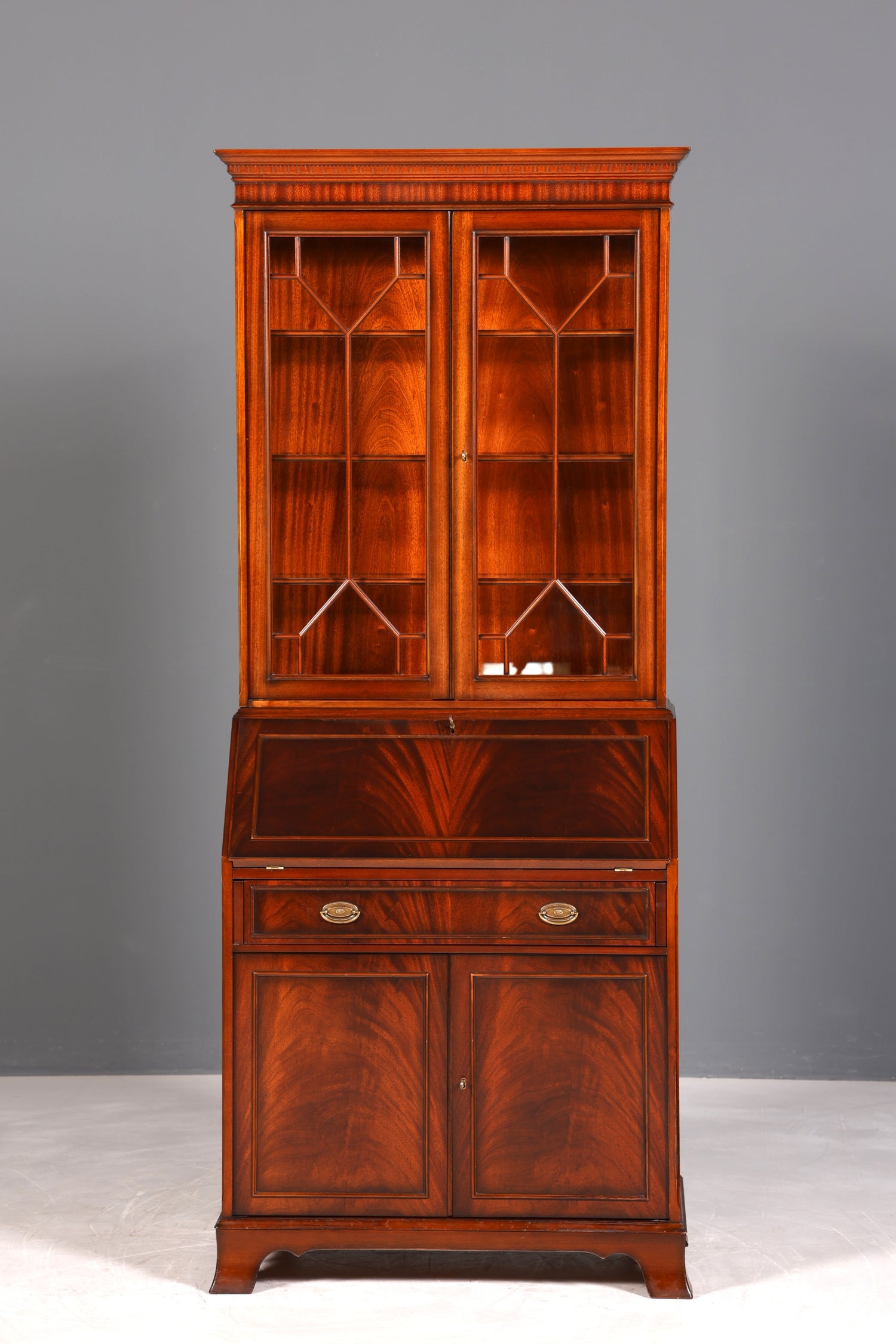 F943 Finish Stilvoller Englischer Sekretär Original Heldense Büro Aufsatzsekretär Eibe Antik 60S Vitrinen Schrank UK