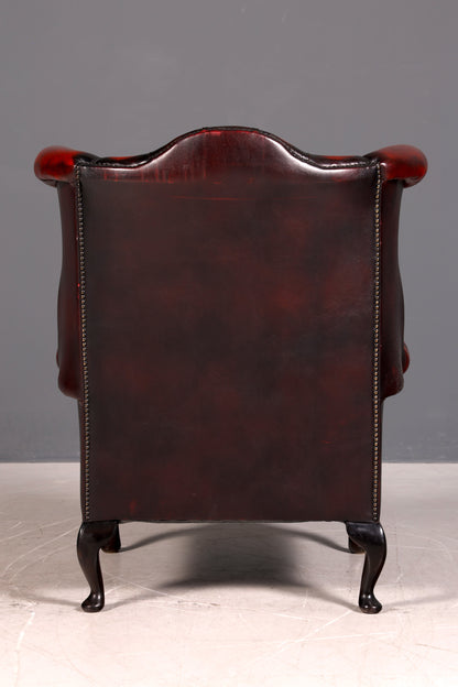 Original Chesterfield Ohrenbacken Sessel Queen Anne Englisch Oxblood Leder Herrensessel UK Armlehnsessel 1 von 2