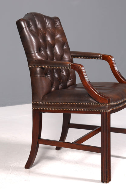 Stilvoller Original Chesterfield Stuhl Englischer Armlehnstuhl Englisch Sekretär Stuhl echt Leder Bürostuhl