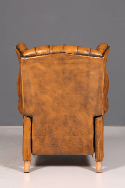 Original Chesterfield Ohrensessel Echtleder Englisch Herrensessel Ledersessel Weichleder Liegefunktion Antik Vintage