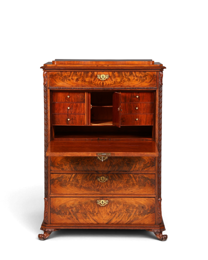 Hauptstadt Möblerei antiker Louis Philippe Sekretär aus Holz mit ausklappbarer Schreibfläche und Schubladen um 1880