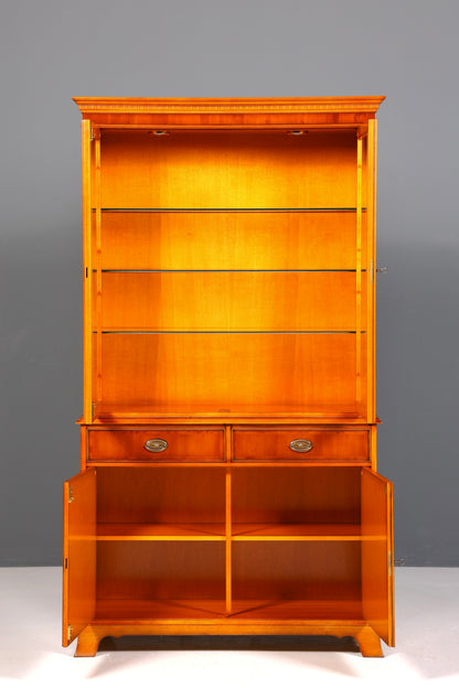 Wunderschöne Original Heldense Vitrine Englische Eibe Bücherschrank Antik Stil Glasvitrine