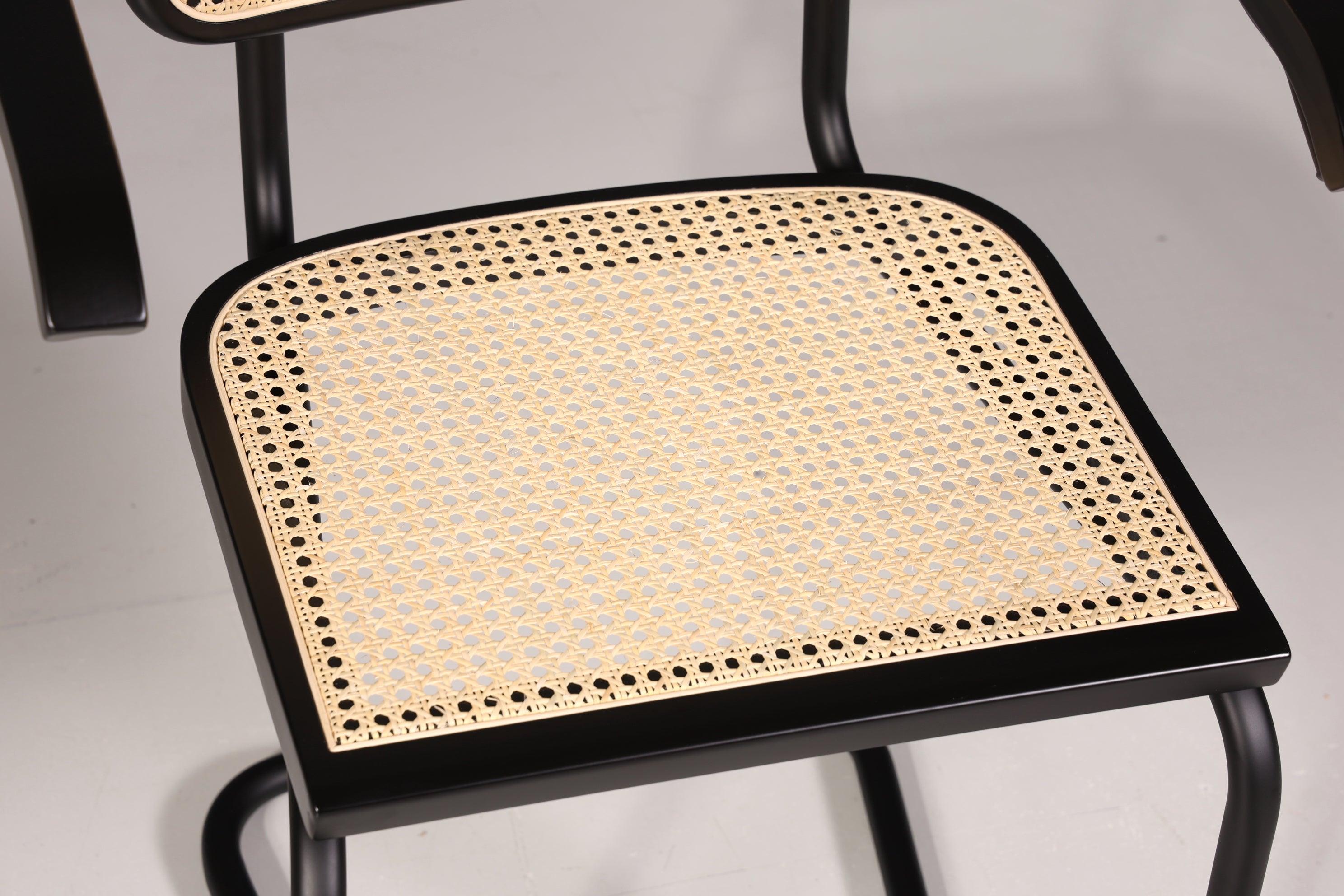 Freischwinger Armlehnstuhl &quot;Milano&quot; Made in Italy Schwarz Korbgeflecht Stuhl Wippstuhl Sekretär Stuhl Küchenstuhl