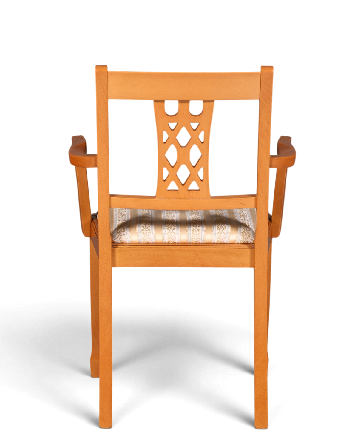Hauptstadt Möblerei englischer Armlehnstuhl aus Holz mit gemusterter Polsterung und dekorativer Rückenlehne