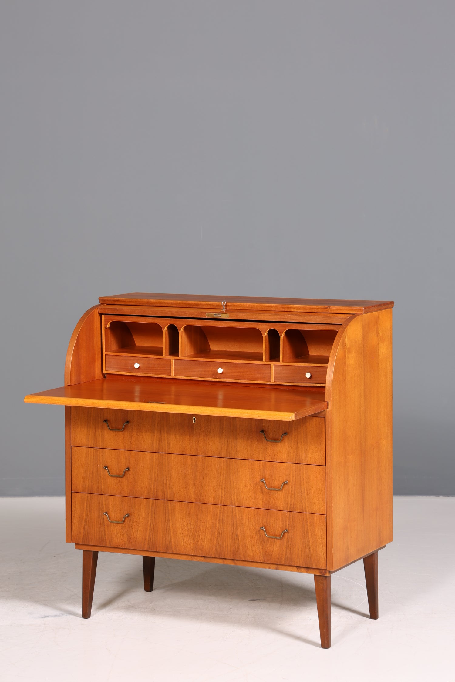 Traumhafter Mid Century Rollladen Sekretär echt Holz Büro Schrank Vintage Schreibkommode