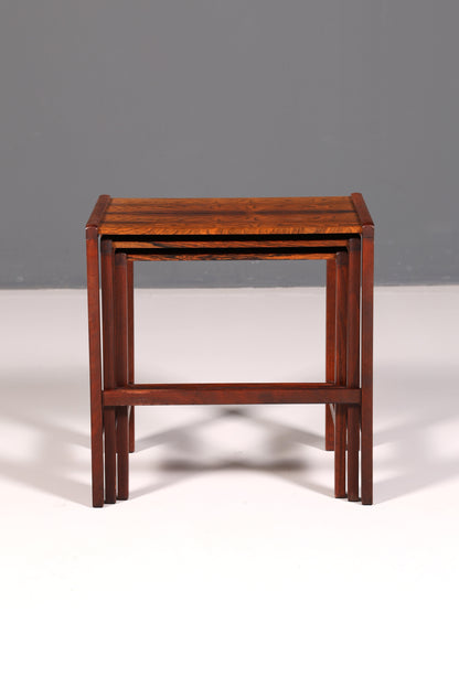 Filigranes Mid-Century Table Set, Rosewood Coffee Table, Set of 3, Side Table, Nesting Tables, Vintage