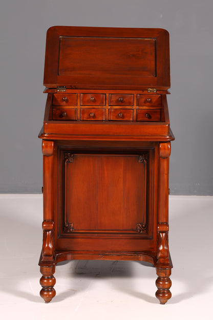 Beautiful English Davenport Writing Desk Secretary with Leather Inlay, Antique Vintage Chest of Drawers