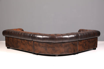 Edles Original Chesterfield Sofa Ecksofa mit Hocker Echt Leder Englisch Eckcouch Leder Couch Antik Vintage