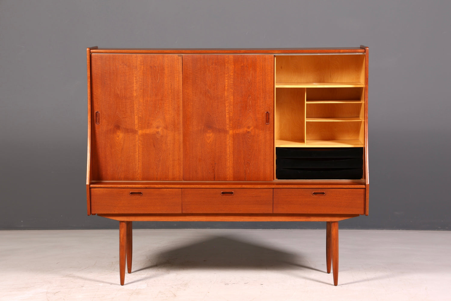 Dreamy mid-century sideboard, teak highboard cabinet, vintage Danish design chest of drawers
