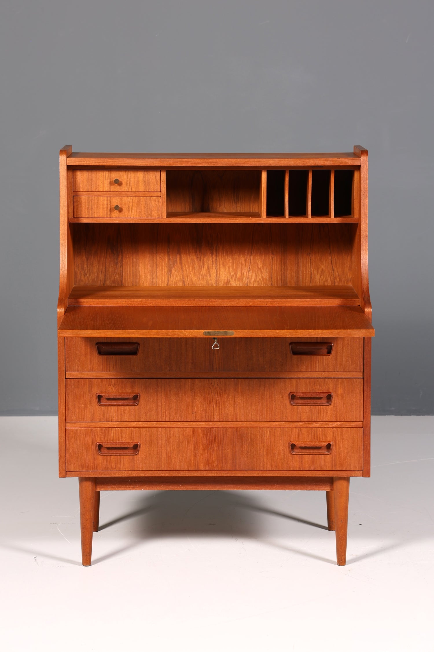 Stylish mid-century secretary desk by Gunnar Nielsen for Tibergaard, teak wood writing desk, 1960s