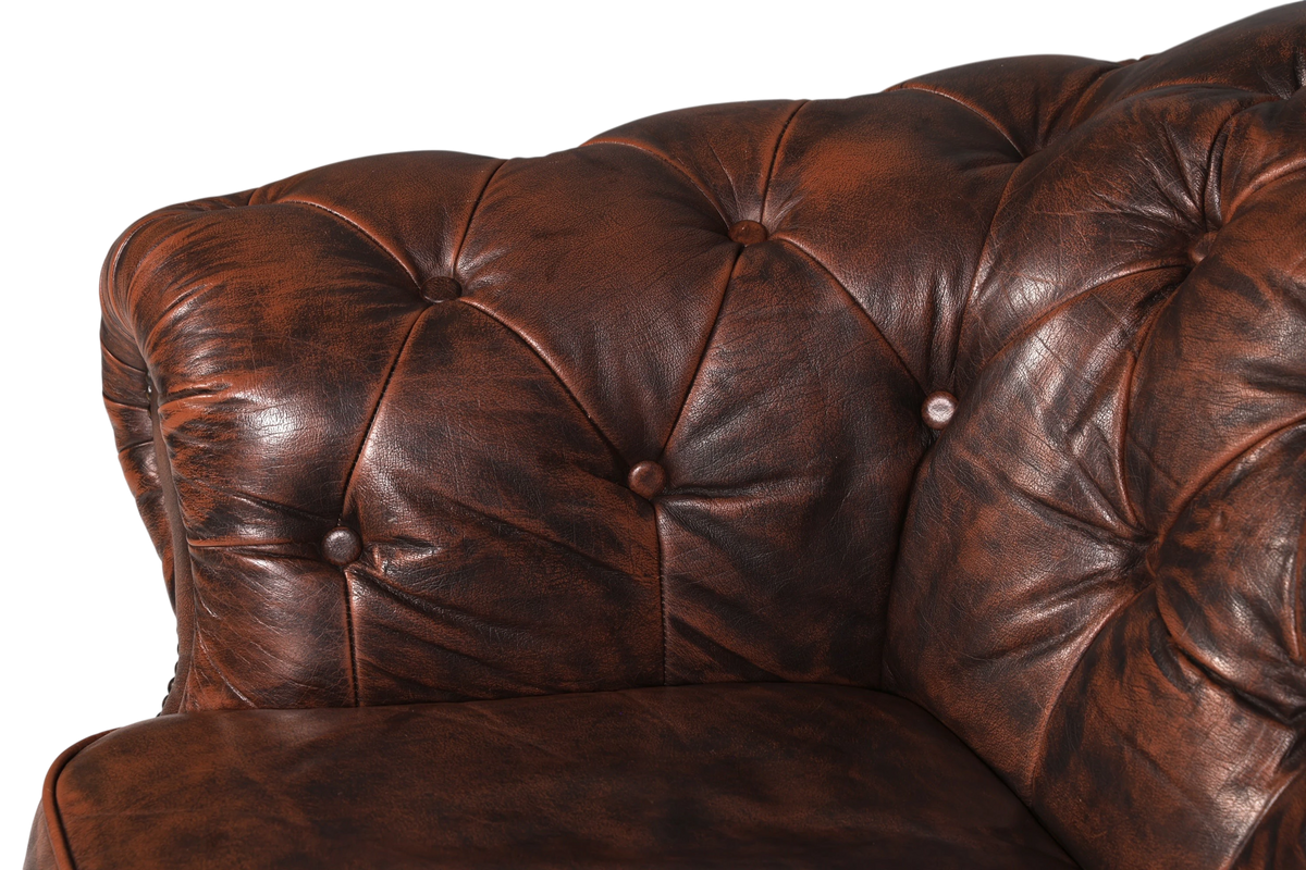 Hauptstadt Möblerei Chesterfield Centurion 2-Sitzer Sofa aus braunem Echtleder mit klassischer Knopfheftung