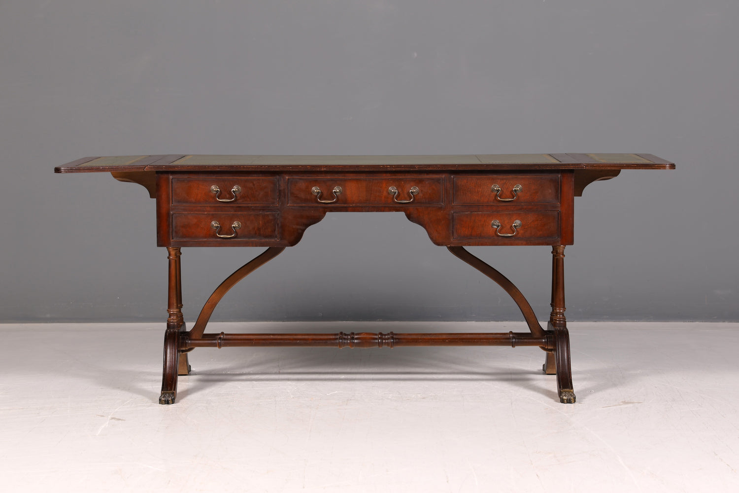 Wunderschöner Englischer Schreibtisch Regency Klappschreibtisch Echt Lederauflage Mahagoni 60s Bürotisch