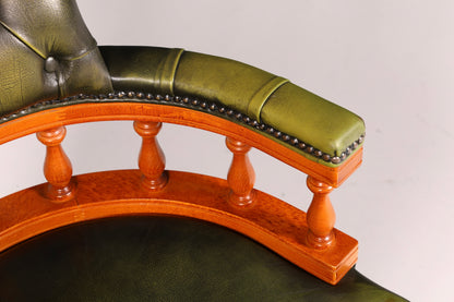 Original Chesterfield Centurion Captain Chair Englisch Grün Echt Leder Sessel Armlehnsessel