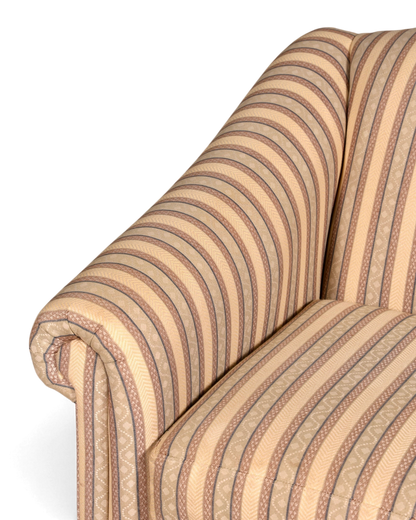Hauptstadt Möblerei Drexel Heritage 2-Sitzer Sofa mit klassischem beigem Streifenmuster und hochwertiger Polsterung