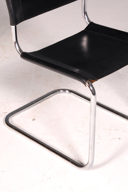 Edler Original Thonet Freischwinger Stuhl Chrom Leder Schwarz Bauhaus Designklassiker Kragstuhl Esszimmer Stuhl Vintage 2 von 2