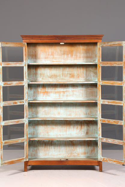 Wunderschöne Vitrine im Kolonial Stil Schrank Bücherregal Landhaus Stil Englisch Geschirrschrank Glasvitrine Echt Holz Vintage