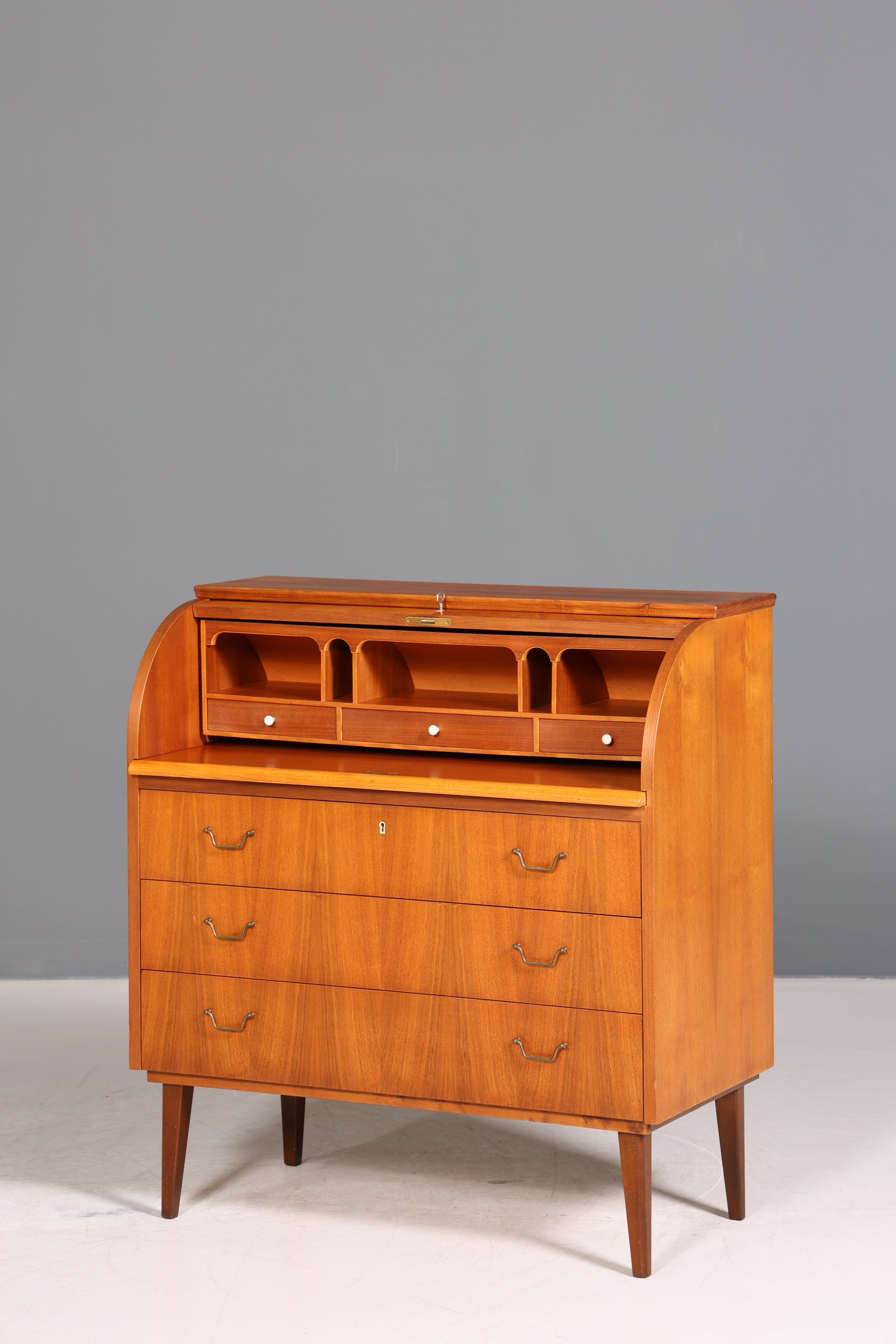 Traumhafter Mid Century Rollladen Sekretär echt Holz Büro Schrank Vintage Schreibkommode