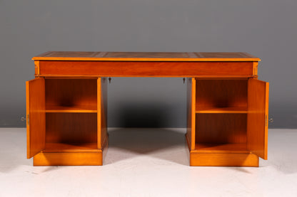 Beautiful English Yew Desk with Genuine Leather Top, Antique Style, Executive Desk, Office Desk, Desk, Partner Desk