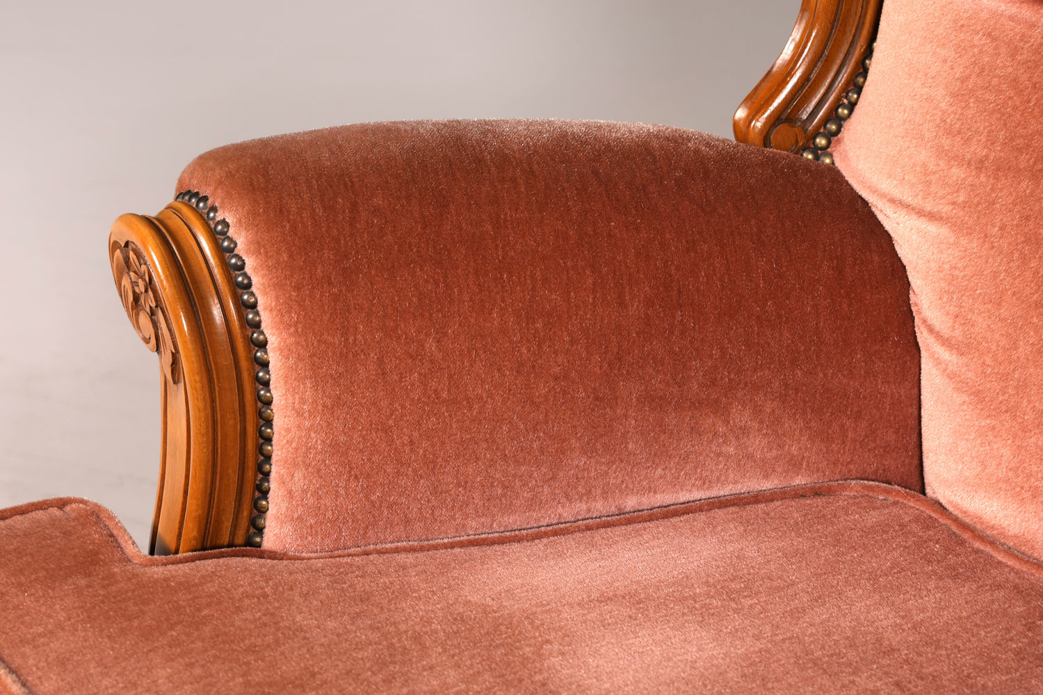Elegant Chippendale Sofa Baroque Style Velvet Fabric Couch 3-Seater Rococo Antique Upholstered Sofa