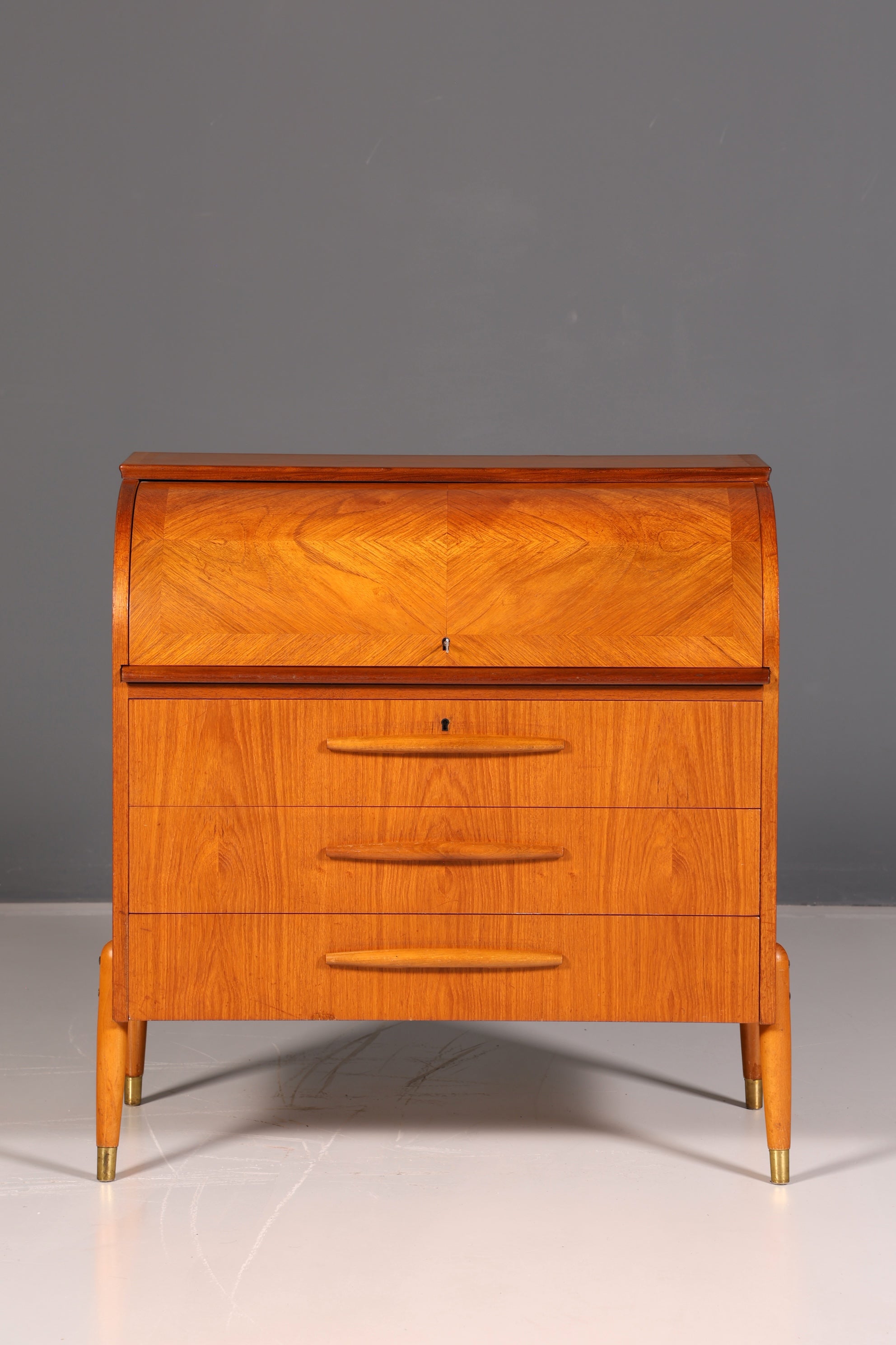 Wunderschöner Mid Century Rollladen Sekretär Schreibkommode Büro Schrank Vintage 60s Holz