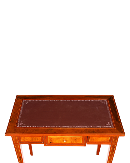 Hauptstadt Möblerei Schreibtisch im French-Desk-Stil aus Echtholz mit dunkelroter Ledereinlage und einer Schublade