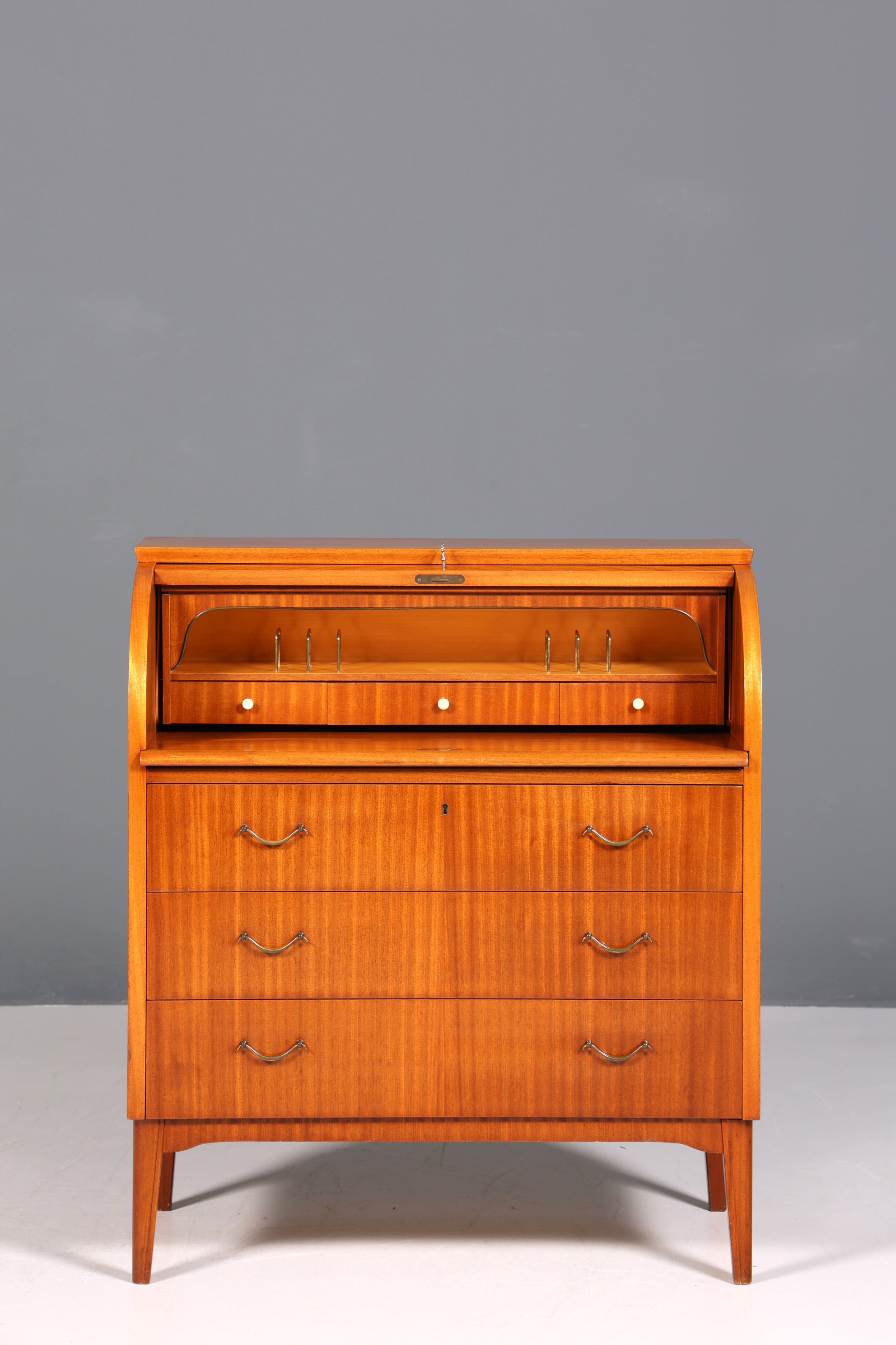 F228 Finish cm Wunderschöner Mid Century Rollladen Sekretär echt Holz Büro Schrank Vintage Schreibkommode