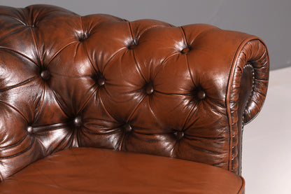 Wunderschönes Original Chesterfield 2-Sitzer Sofa Echt Leder Englische Couch England Polstersofa Antik Vintage Ledersofa