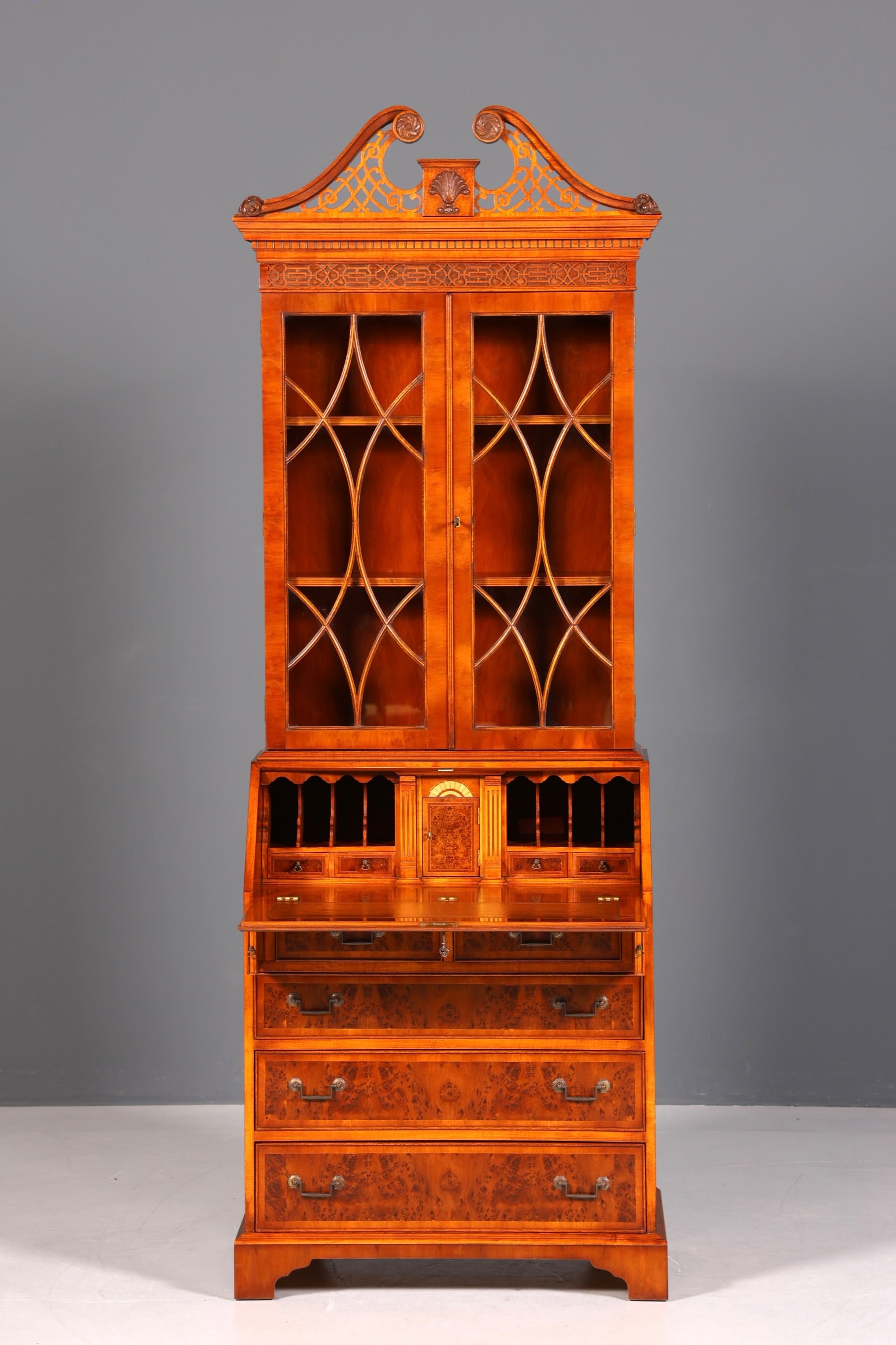 Stilvoller Englischer Sekretär Original Wade Büro Aufsatzsekretär Antik 60s Vitrinen Schrank UK