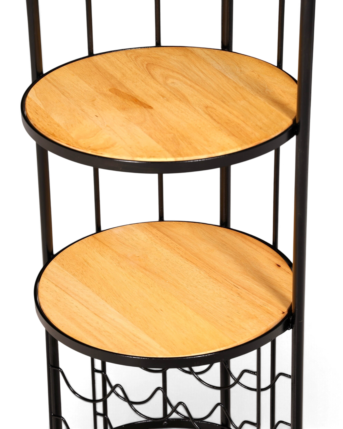 Hauptstadt Möblerei H939 Regal mit runden Holzablagen und schwarzem Metallgestell im Industrial Design
