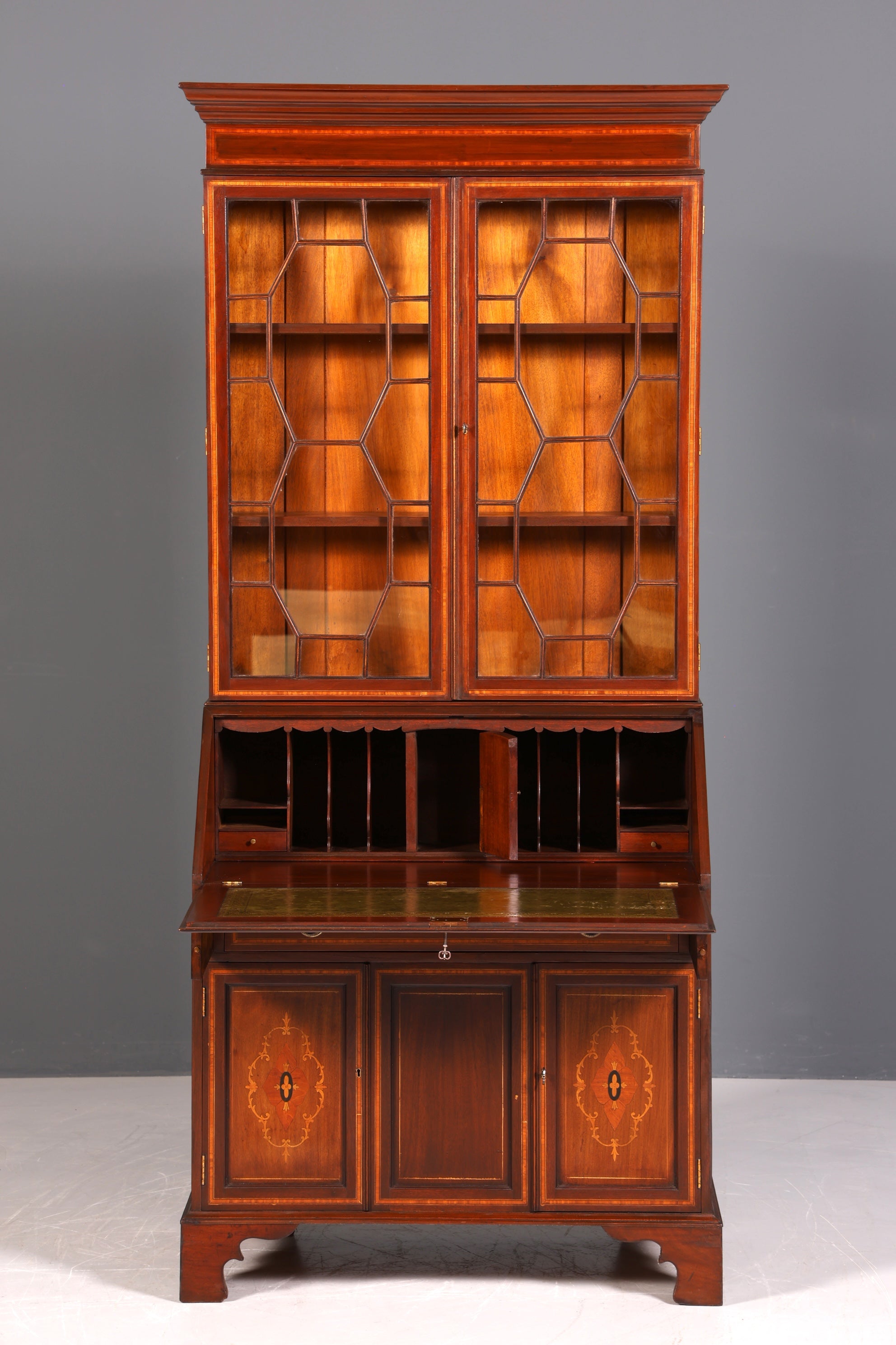 Wunderschöner Antik Englischer Sekretär Büro Aufsatzsekretär Vitrinen Schrank UK