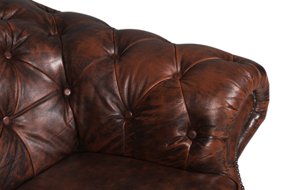 Hauptstadt Möblerei Chesterfield Centurion 2-Sitzer Sofa aus braunem Echtleder mit klassischer Knopfheftung