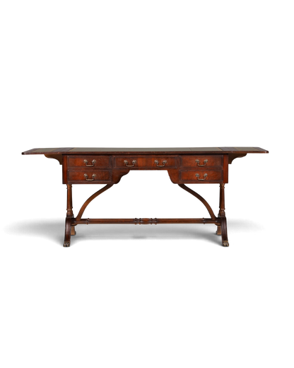 Hauptstadt Möblerei İngiliz Regency tarzı maun ağacı çalışma masası, yeşil deri kaplamalı ve pirinç detaylı