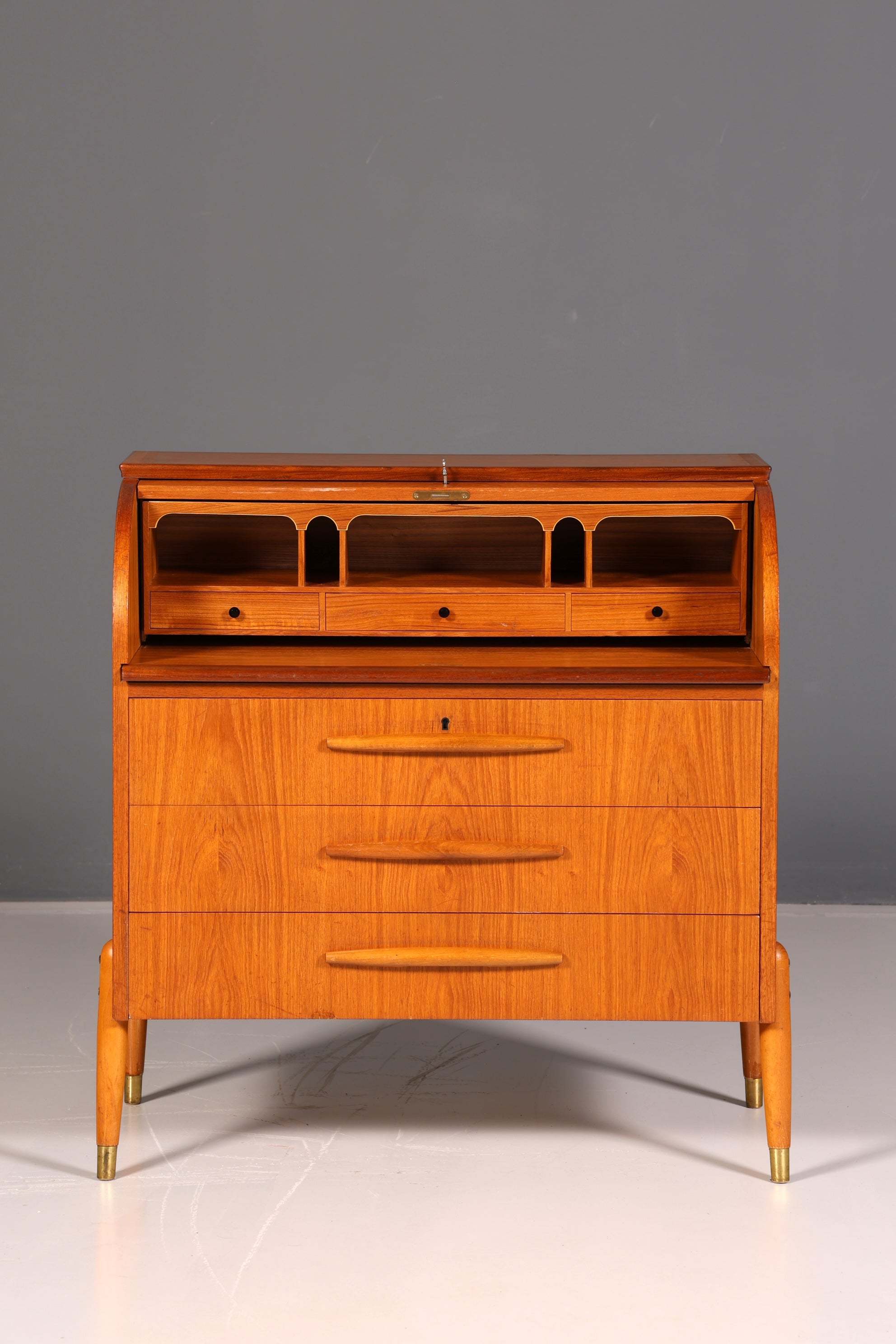 Wunderschöner Mid Century Rollladen Sekretär Schreibkommode Büro Schrank Vintage 60s Holz