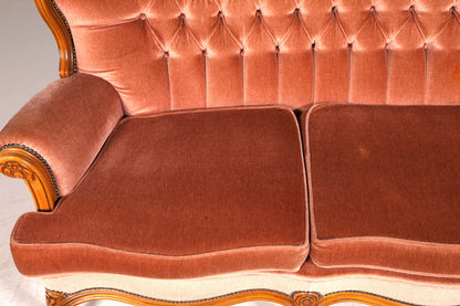 Elegant Chippendale Sofa Baroque Style Velvet Fabric Couch 3-Seater Rococo Antique Upholstered Sofa