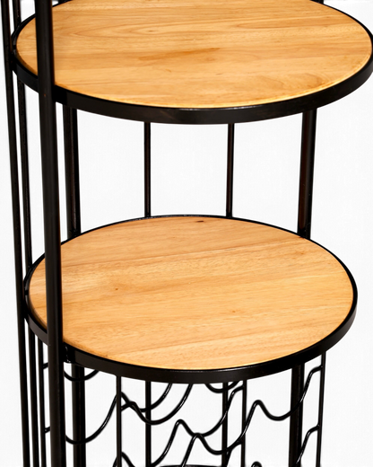 Hauptstadt Möblerei Weinregal mit runden Holzböden und schwarzem Metallgestell im Industrie-Design