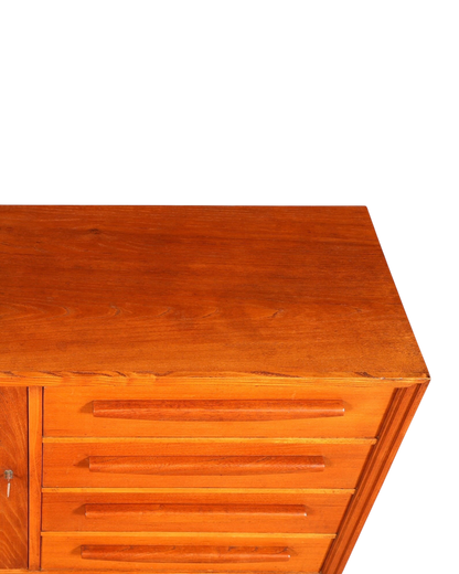 Hauptstadt Möblerei Mid Century Sideboard aus Echtholz mit vier Schubladen in warmer Holzoptik