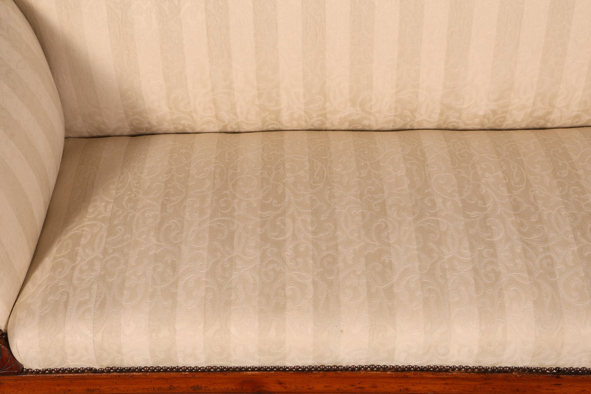 Beautiful Original Biedermeier Sofa Antique Louis Philippe Couch 3-seater Cream Striped Upholstered Sofa Récamier