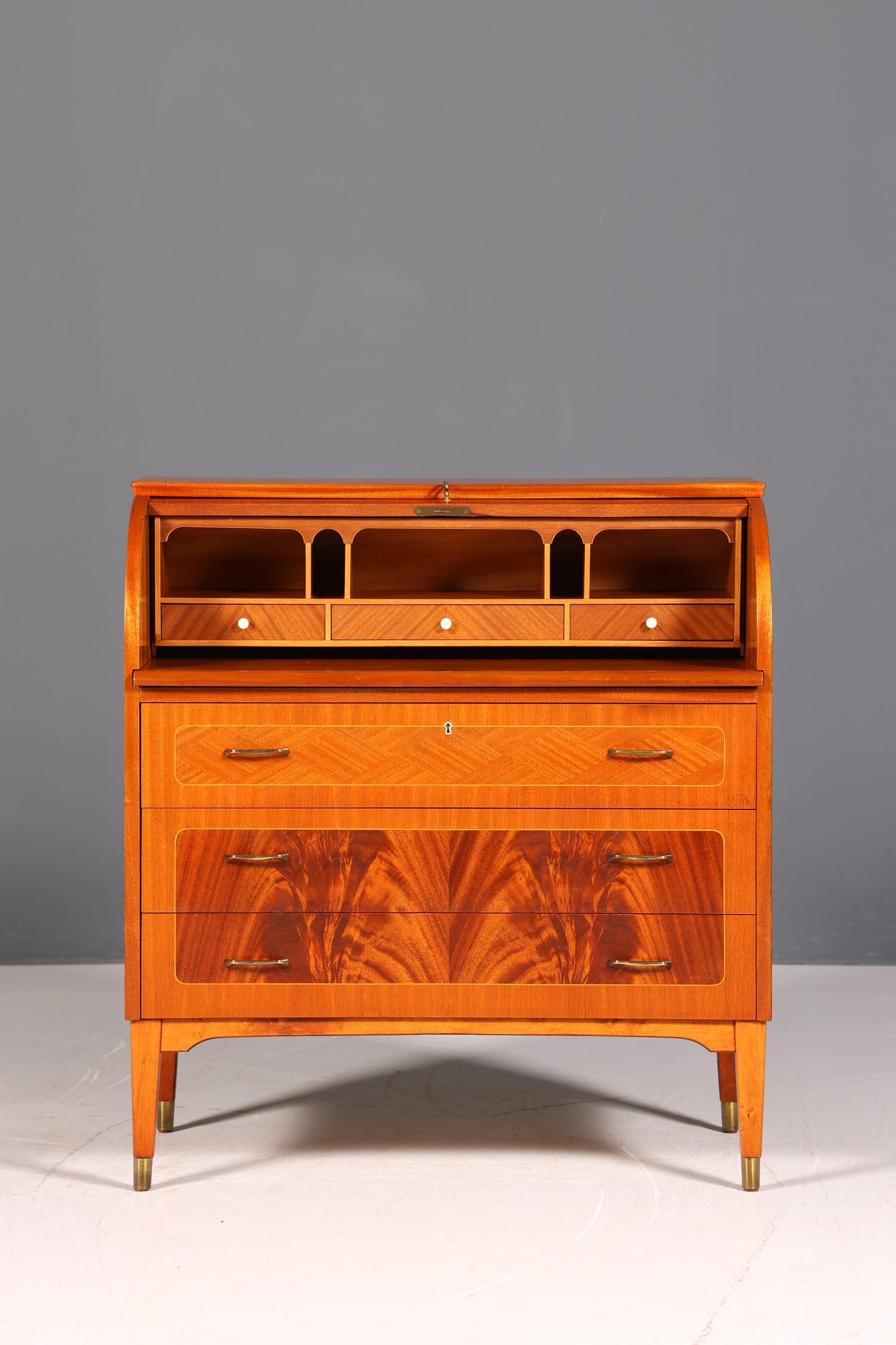 F880 Finish cm Wunderschöner Mid Century Rollladen Sekretär Danish Design Teak Holz Schreibkommode 60er Jahre