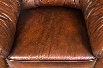 Beautiful Original Chesterfield Leather Armchair, Genuine Leather, English Gentleman’s Chair, Vintage