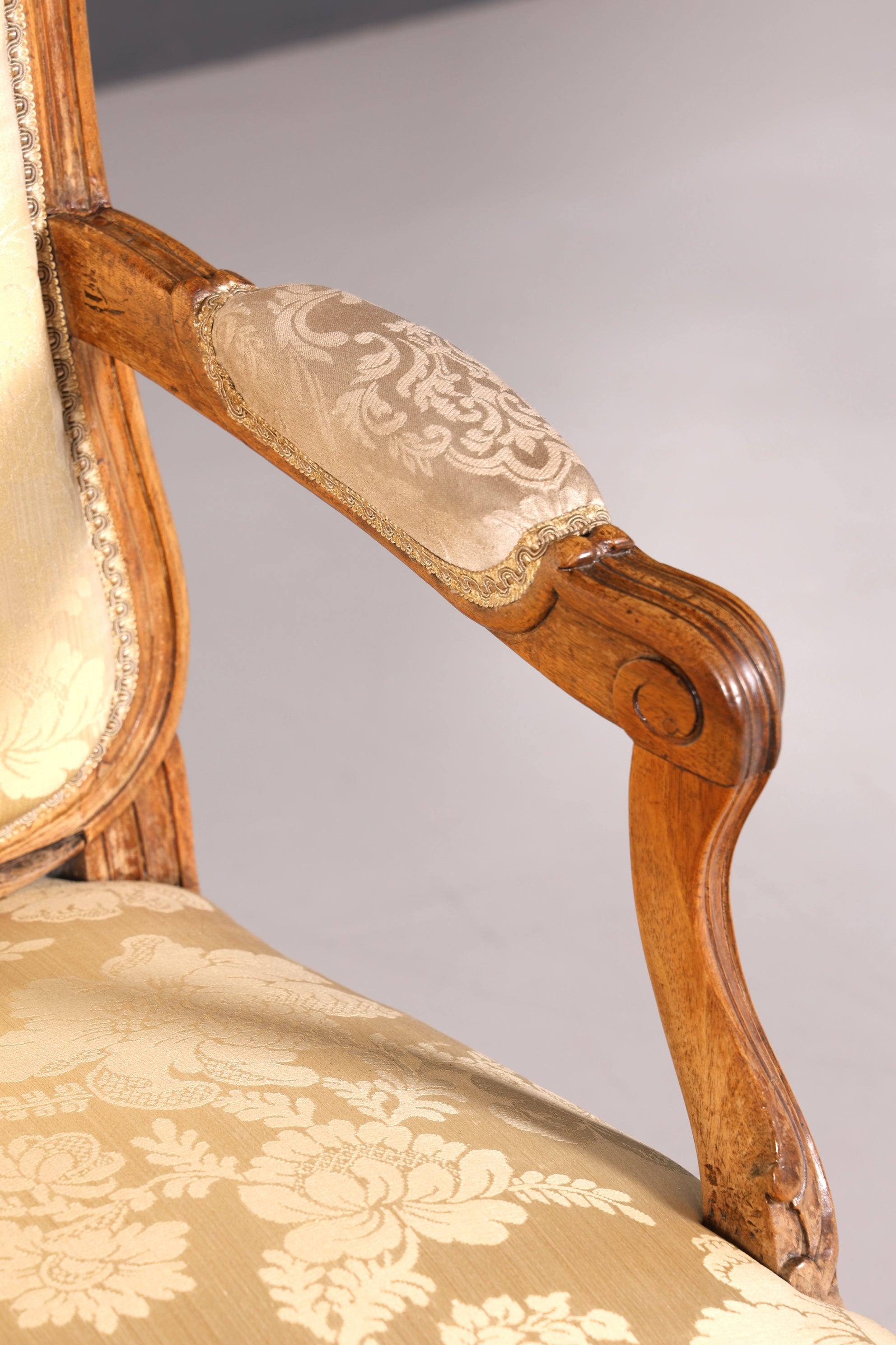 Original Barock Sessel Fauteuil Armlehnstuhl Chippendale Antik Mitte 19. Jh. Sekretär Stuhl Stoff Sessel