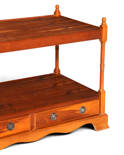 Hauptstadt Möblerei antika İngiliz tarzı iki katlı ebegümeci ağacı yan sehpa, dekoratif çekmeceli ve zarif sütunlu