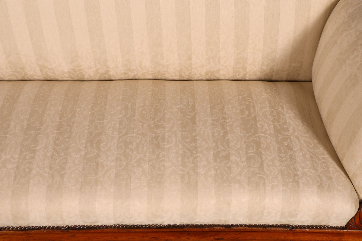 Beautiful Original Biedermeier Sofa Antique Louis Philippe Couch 3-seater Cream Striped Upholstered Sofa Récamier