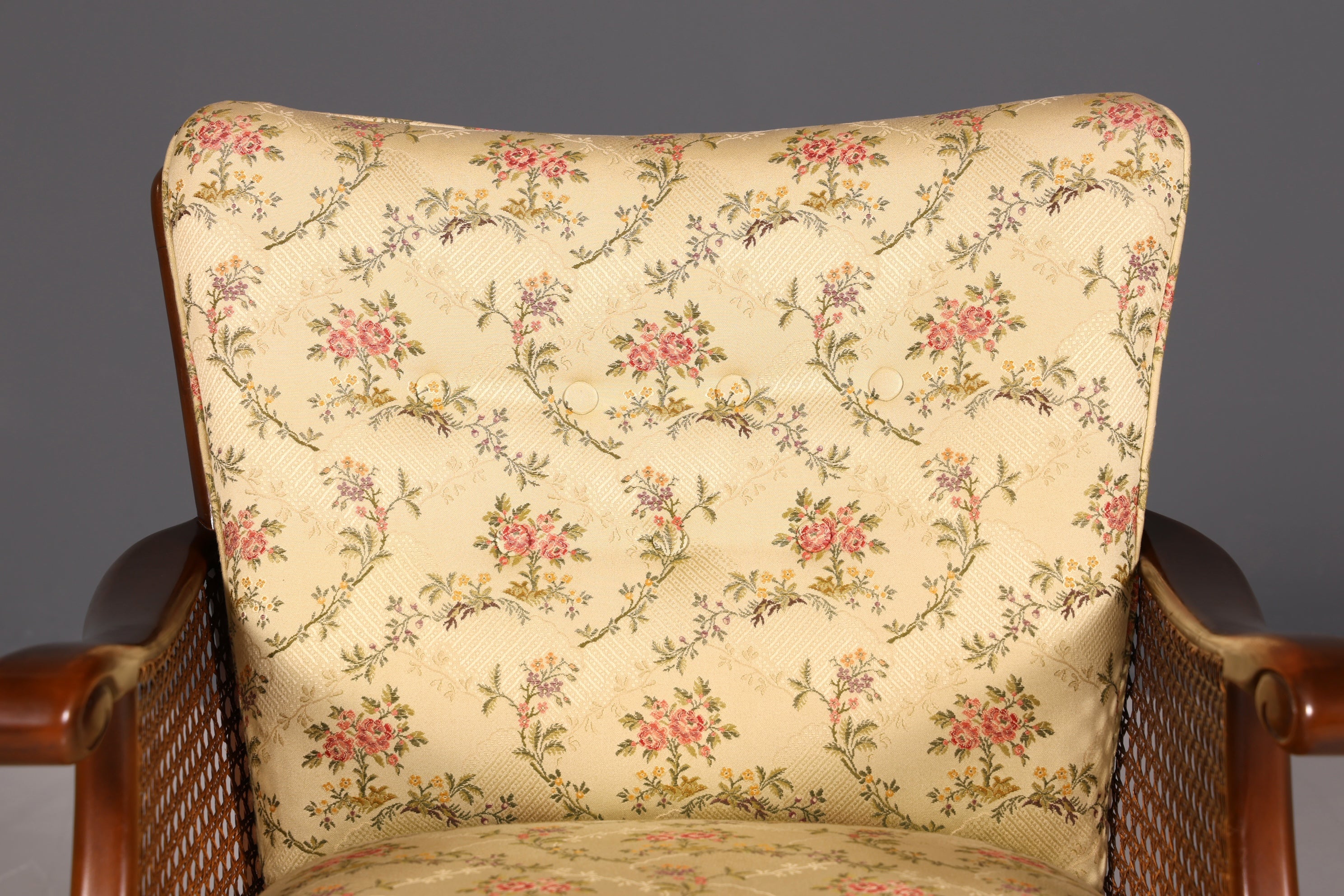 Traumhafter Chippendale Sessel Antik 60s Korbgeflecht Relax Sessel Vintage Samt Stoff 1 von 2