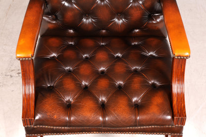 Original Chesterfield Sessel Englischer Armlehnstuhl Echt Leder Bürostuhl Lounge