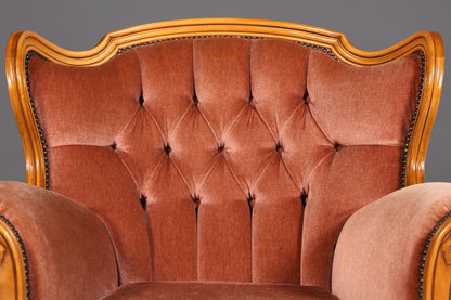 Noble Chippendale Armchair Baroque Style Velvet Fabric Armchair Rococo Antique 1 of 4